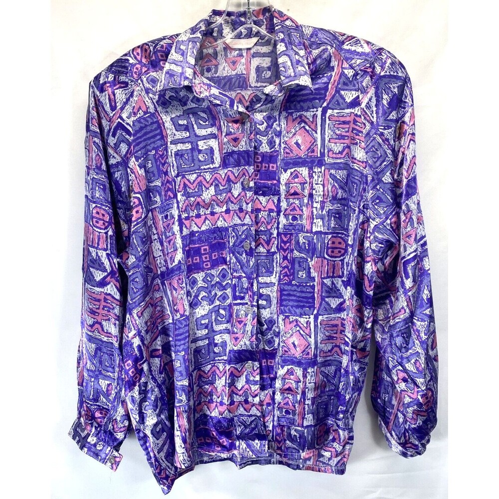 COCONUT GROVE Womens L (42" Chest) Long Sleeve Padded Shoulders Button Up Blouse